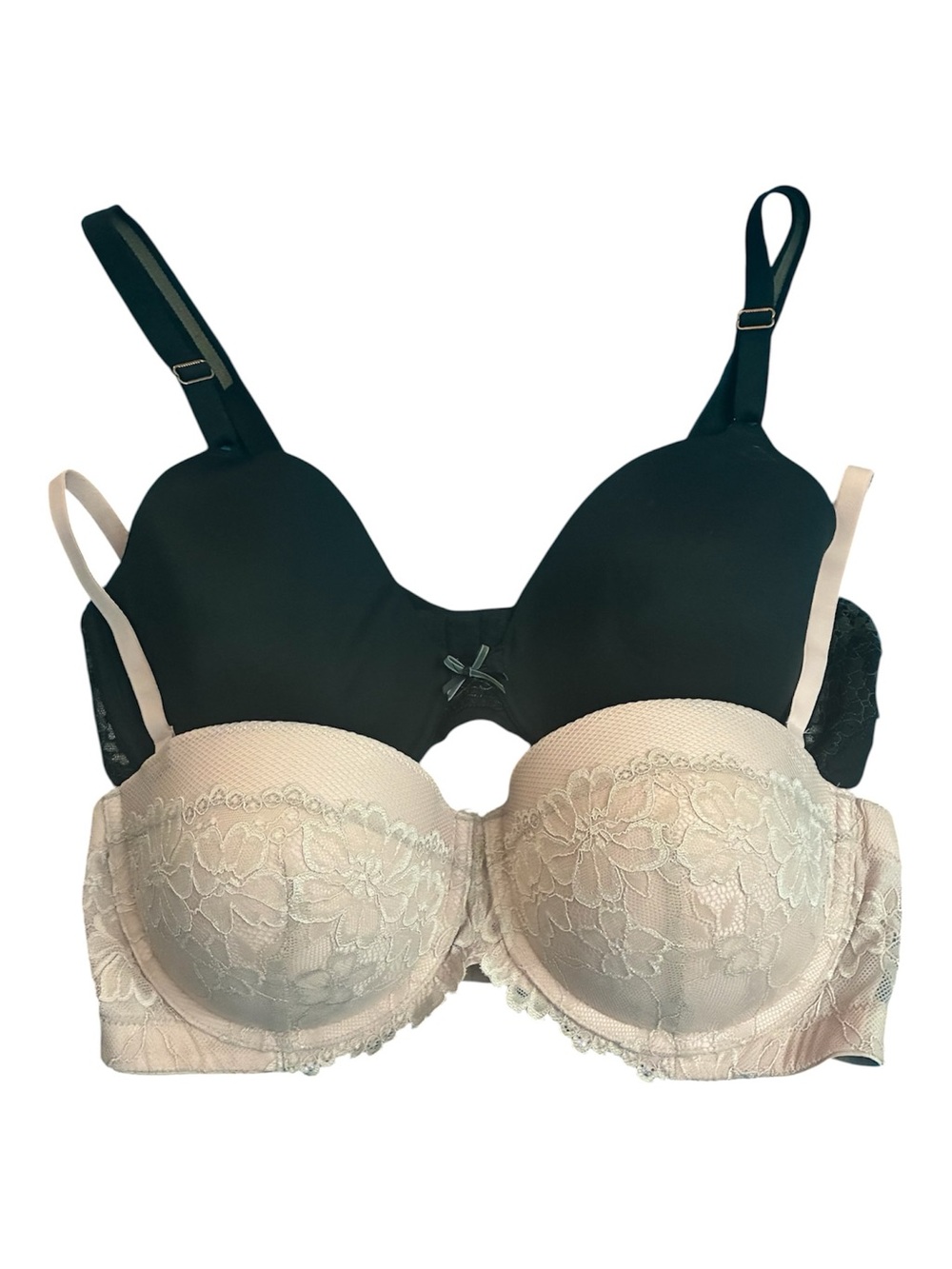 NWOT Maidenform Bra Lot 2 Pack 40C Beige Strapless Push-Up & Black Lace Demi Bra - Picture 1 of 11
